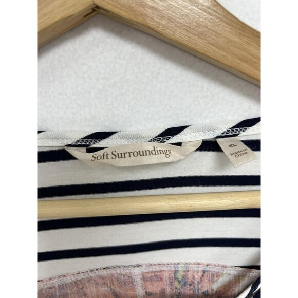 Soft Surroundings Women Striped Front Floral linen blend beachy Back Top Size XL - Picture 6 of 9